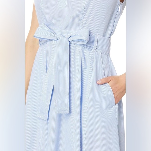 Tommy Hilfiger Blue & White Stripe Sleeveless V-Neck Collar Midi Dress Sz Lg - Picture 4 of 16